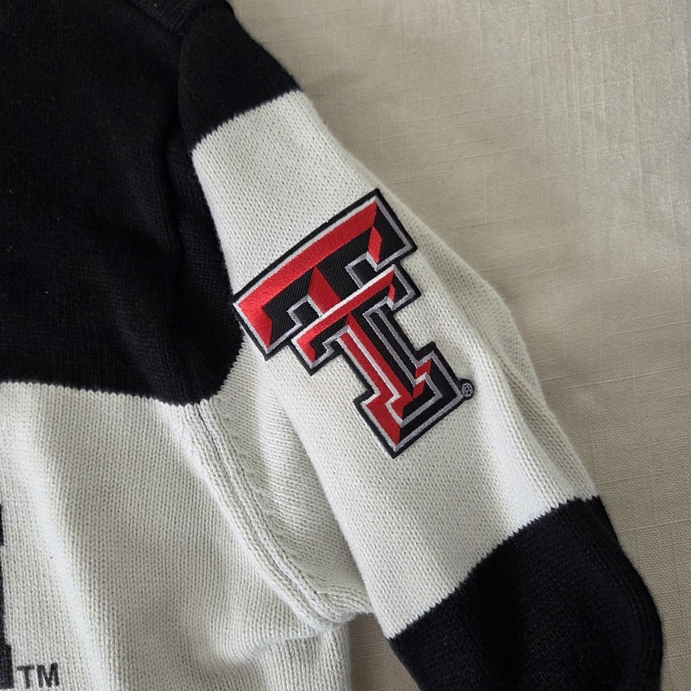 Texas Tech Bruzer Black and White Knit Men's Sweater 100% Cotton Medium - Picture 3 of 9